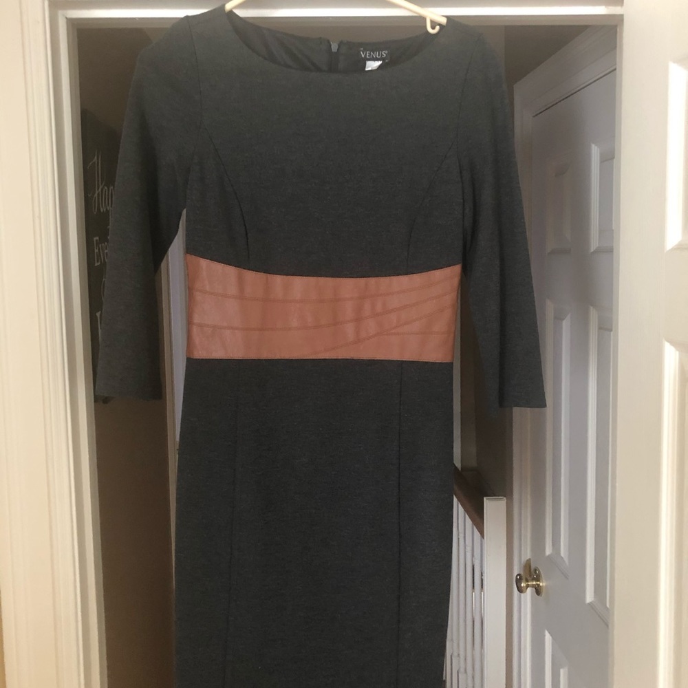 Venus knee length dress with leather